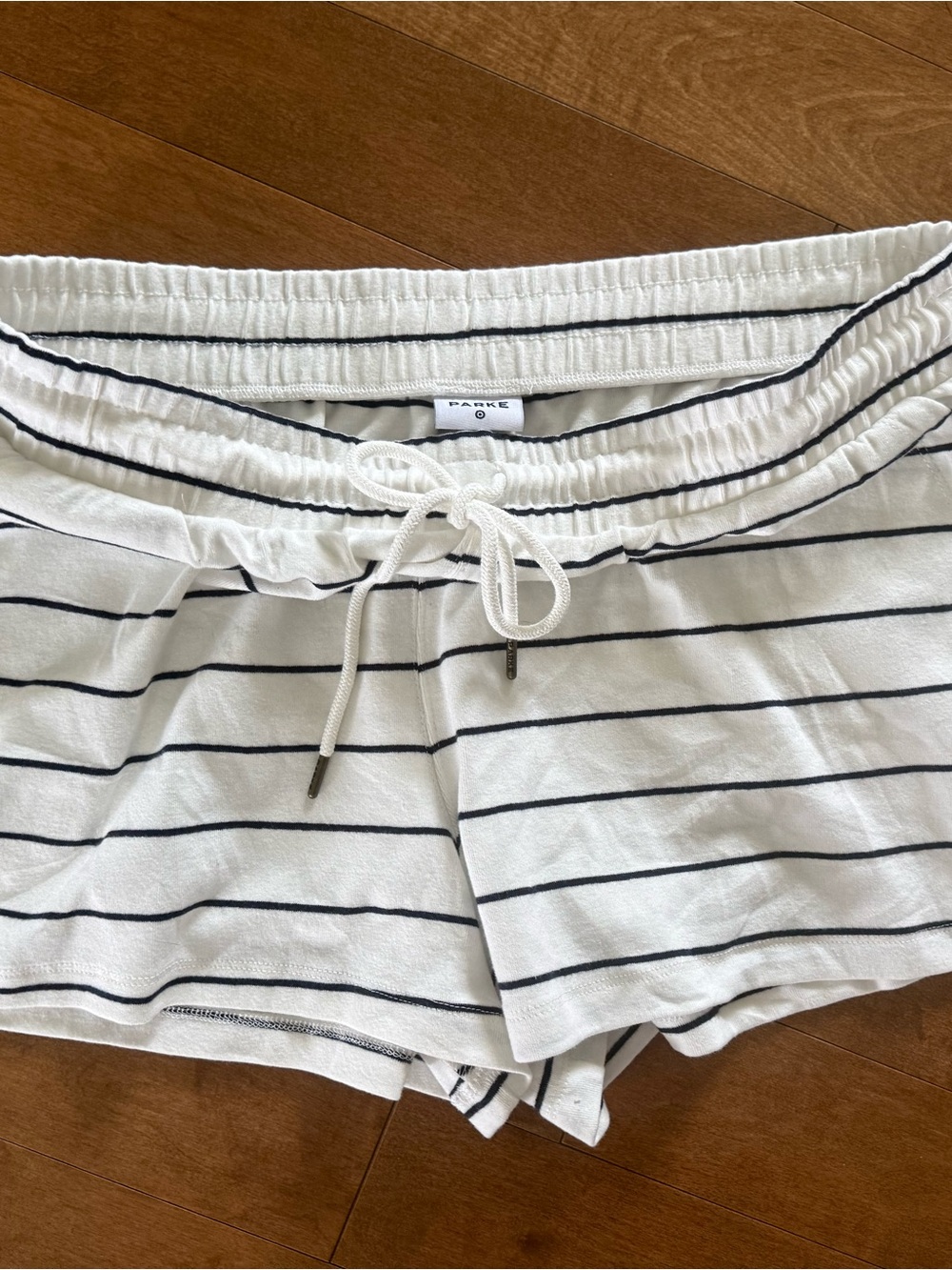 Striped White & Navy Lounge Shorts — Pañc?